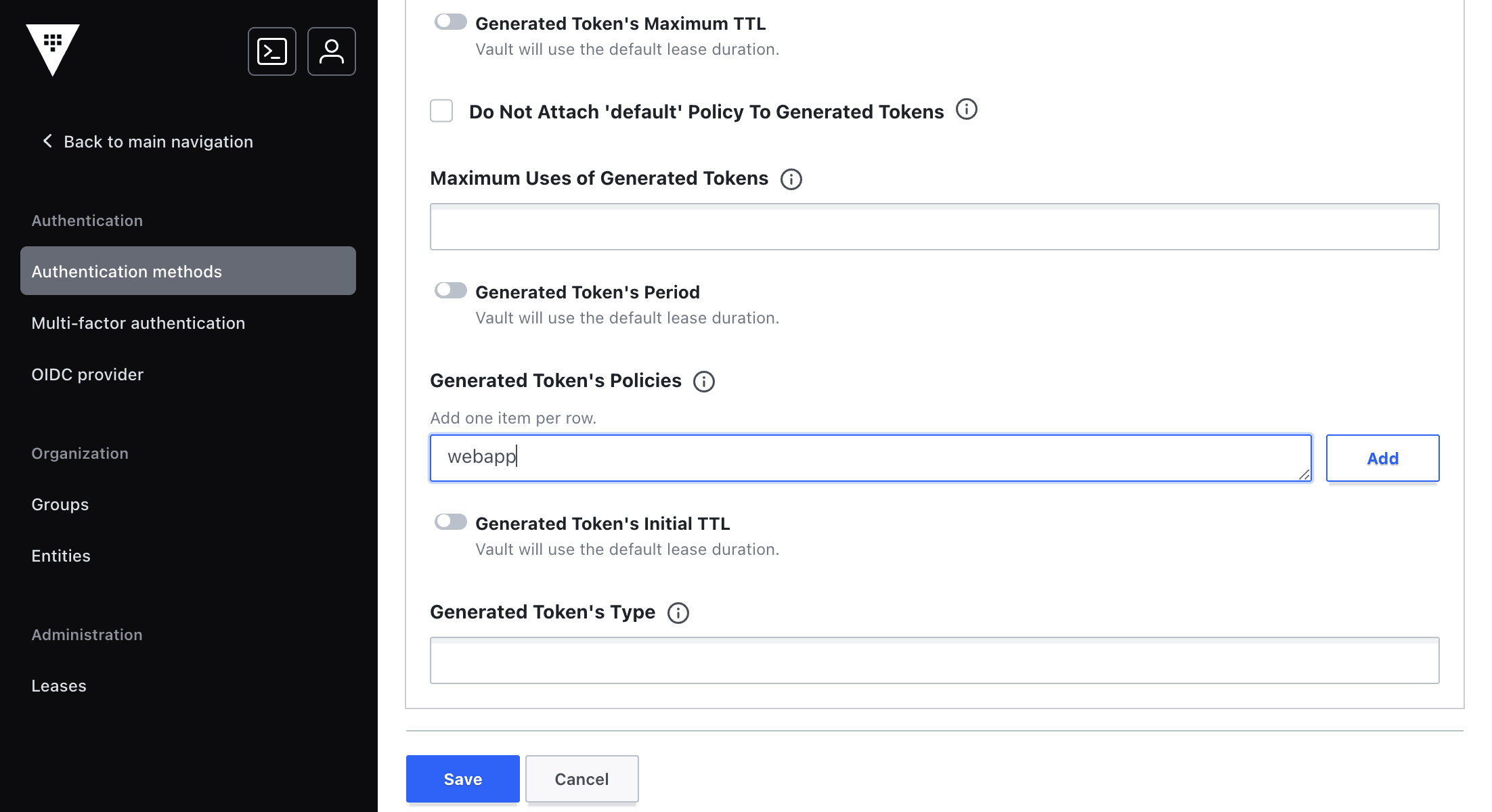 policy added to token